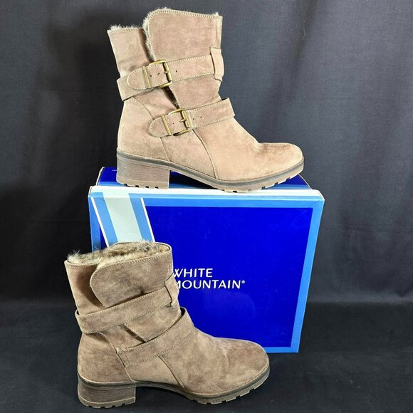 White Mountain Shoes - White Mountain Chastity Taupe Faux Suede Fur Lined Ankle Boots Women’s 8.5M